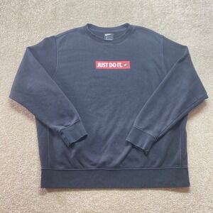 Nike Just Do It Sweatshirt Mens XL Black Red Graphic Crew‎ Neck Pullover